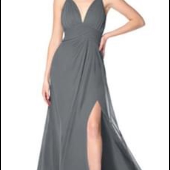 2 gray & 1 green long formal dresses. - Picture 4 of 5